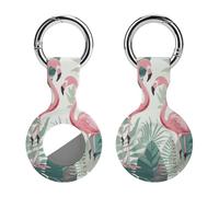 Protective Case for Apple AirTags with Keychain,Cartoon Flamingo Leaves Print Silicone Air Tags Case,Tracker Cover for AirTags,Air Tag Keyring Holder for Pets Wallet Backpacks Luggage