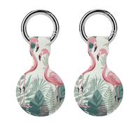 Protective Case for Apple AirTags with Keychain,Cartoon Flamingo Leaves Print Silicone Air Tags Case,Tracker Cover for AirTags,Air Tag Keyring Holder for Pets Wallet Backpacks Luggage