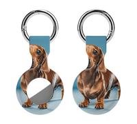 Protective Case for Apple AirTags with Keychain,Dachshund Weiner Pet Dog Print Silicone Air Tags Case,Tracker Cover for AirTags,Air Tag Keyring Holder for Pets Wallet Backpacks Luggage