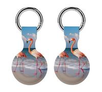 Protective Case for Apple AirTags with Keychain,Flamingo On The Beach Print Silicone Air Tags Case,Tracker Cover for AirTags,Air Tag Keyring Holder for Pets Wallet Backpacks Luggage