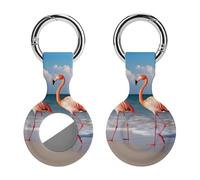 Protective Case for Apple AirTags with Keychain,Flamingo On The Beach Print Silicone Air Tags Case,Tracker Cover for AirTags,Air Tag Keyring Holder for Pets Wallet Backpacks Luggage