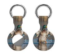 Protective Case for Apple AirTags with Keychain,Hunting Flying Wild Ducks Print Silicone Air Tags Case,Tracker Cover for AirTags,Air Tag Keyring Holder for Pets Wallet Backpacks Luggage