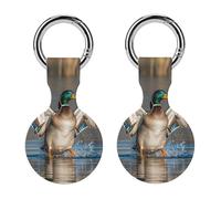 Protective Case for Apple AirTags with Keychain,Hunting Flying Wild Ducks Print Silicone Air Tags Case,Tracker Cover for AirTags,Air Tag Keyring Holder for Pets Wallet Backpacks Luggage