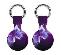 Protective Case for Apple AirTags with Keychain,Lovely Purple Butterfly Print Silicone Air Tags Case,Tracker Cover for AirTags,Air Tag Keyring Holder for Pets Wallet Backpacks Luggage
