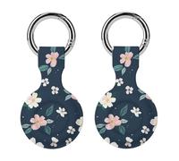 Protective Case for Apple AirTags with Keychain,Navy Blue Flower Print Silicone Air Tags Case,Tracker Cover for AirTags,Air Tag Keyring Holder for Pets Wallet Backpacks Luggage