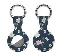 Protective Case for Apple AirTags with Keychain,Navy Blue Flower Print Silicone Air Tags Case,Tracker Cover for AirTags,Air Tag Keyring Holder for Pets Wallet Backpacks Luggage