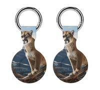 Protective Case for Apple AirTags with Keychain,Panther Mountain Lion Print Silicone Air Tags Case,Tracker Cover for AirTags,Air Tag Keyring Holder for Pets Wallet Backpacks Luggage