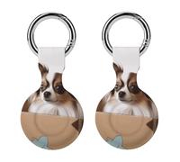 Protective Case for Apple AirTags with Keychain,Papillon in The Box Print Silicone Air Tags Case,Tracker Cover for AirTags,Air Tag Keyring Holder for Pets Wallet Backpacks Luggage