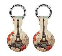 Protective Case for Apple AirTags with Keychain,Paris Vintage Floral Print Silicone Air Tags Case,Tracker Cover for AirTags,Air Tag Keyring Holder for Pets Wallet Backpacks Luggage