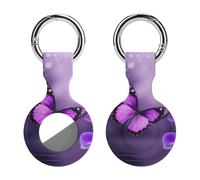 Protective Case for Apple AirTags with Keychain,Purple Butterfly Print Silicone Air Tags Case,Tracker Cover for AirTags,Air Tag Keyring Holder for Pets Wallet Backpacks Luggage