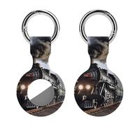 Protective Case for Apple AirTags with Keychain,Steam Train Print Silicone Air Tags Case,Tracker Cover for AirTags,Air Tag Keyring Holder for Pets Wallet Backpacks Luggage