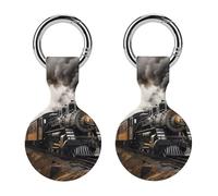 Protective Case for Apple AirTags with Keychain,Steam Train Print Silicone Air Tags Case,Tracker Cover for AirTags,Air Tag Keyring Holder for Pets Wallet Backpacks Luggage