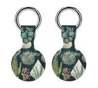 Protective Case for Apple AirTags with Keychain,Succulent Plants And Green Print Silicone Air Tags Case,Tracker Cover for AirTags,Air Tag Keyring Holder for Pets Wallet Backpacks Luggage