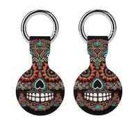 Protective Case for Apple AirTags with Keychain,Sugar Skulls Day of The Dead Print Silicone Air Tags Case,Tracker Cover for AirTags,Air Tag Keyring Holder for Pets Wallet Backpacks Luggage