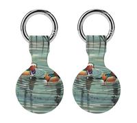 Protective Case for Apple AirTagss with Keychain,Chinese Style Mandarin Ducks Print Silicone Air Tags Case,Tracker Cover for AirTags,AirTagss Keyring Holder for Pets Wallet Backpacks Luggage