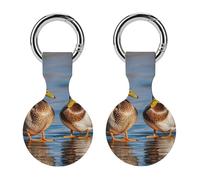 Protective Case for Apple AirTagss with Keychain,Two Mallard Ducks Print Silicone Air Tags Case,Tracker Cover for AirTags,AirTagss Keyring Holder for Pets Wallet Backpacks Luggage