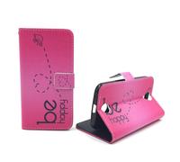 Protective Case for Apple IPHONE 5 Be Happy Pink Case Cover Faux Leather New
