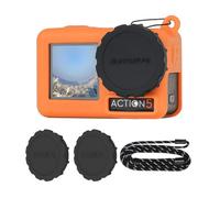 Protective Case for DJI Osmo Action 5 Pro, Silicone Case+2pcs Lens Cap Cover+Lanyard, Anti-Slip Sleeve Protector for DJI Osmo Action 5 Pro Accessories (Orange)