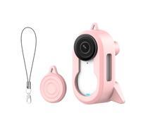 Protective Case for Insta360 GO 3S Retro Bundle, Camera Silicone Cover Sleeve with On Anti Shake Lens Cap & Small Lanyard for Vlog Meeting Recording，Pink