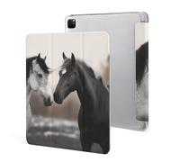 Protective Case for iPad Pro 12.9 Inch 2022/2021/2020/2018,6th/5th/4th/3rd Generation,Black And White Horses Printed iPad Pro 12.9 Case with Pencil Holder,Auto Wake/Sleep
