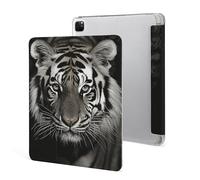 Protective Case for iPad Pro 12.9 Inch 2022/2021/2020/2018,6th/5th/4th/3rd Generation,Black And White Tiger Printed iPad Pro 12.9 Case with Pencil Holder,Auto Wake/Sleep