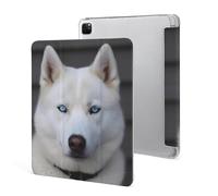 Protective Case for iPad Pro 12.9 Inch 2022/2021/2020/2018,6th/5th/4th/3rd Generation,Blue Eyed White Husky Printed iPad Pro 12.9 Case with Pencil Holder,Auto Wake/Sleep