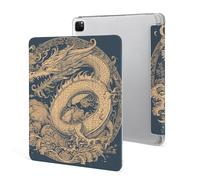 Protective Case for iPad Pro 12.9 Inch 2022/2021/2020/2018,6th/5th/4th/3rd Generation,Blue Oriental Dragon Printed iPad Pro 12.9 Case with Pencil Holder,Auto Wake/Sleep