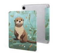 Protective Case for iPad Pro 12.9 Inch 2022/2021/2020/2018,6th/5th/4th/3rd Generation,Cartoon Cute Otter Printed iPad Pro 12.9 Case with Pencil Holder,Auto Wake/Sleep