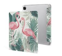 Protective Case for iPad Pro 12.9 Inch 2022/2021/2020/2018,6th/5th/4th/3rd Generation,Cartoon Flamingo Leaves Printed iPad Pro 12.9 Case with Pencil Holder,Auto Wake/Sleep