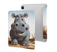 Protective Case for iPad Pro 12.9 Inch 2022/2021/2020/2018,6th/5th/4th/3rd Generation,Cartoon Hippo Printed iPad Pro 12.9 Case with Pencil Holder,Auto Wake/Sleep