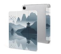 Protective Case for iPad Pro 12.9 Inch 2022/2021/2020/2018,6th/5th/4th/3rd Generation,Chinese Style Landscape Printed iPad Pro 12.9 Case with Pencil Holder,Auto Wake/Sleep