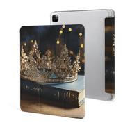 Protective Case for iPad Pro 12.9 Inch 2022/2021/2020/2018,6th/5th/4th/3rd Generation,Crown Vintage Book Printed iPad Pro 12.9 Case with Pencil Holder,Auto Wake/Sleep