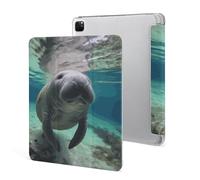 Protective Case for iPad Pro 12.9 Inch 2022/2021/2020/2018,6th/5th/4th/3rd Generation,Cute Sea Animal Manatee Printed iPad Pro 12.9 Case with Pencil Holder,Auto Wake/Sleep