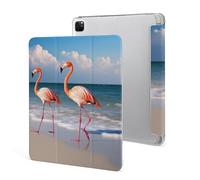 Protective Case for iPad Pro 12.9 Inch 2022/2021/2020/2018,6th/5th/4th/3rd Generation,Flamingo On The Beach Printed iPad Pro 12.9 Case with Pencil Holder,Auto Wake/Sleep