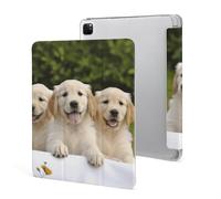 Protective Case for iPad Pro 12.9 Inch 2022/2021/2020/2018,6th/5th/4th/3rd Generation,Golden Retriever Puppies Printed iPad Pro 12.9 Case with Pencil Holder,Auto Wake/Sleep