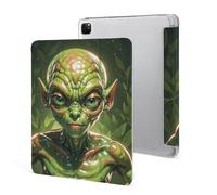 Protective Case for iPad Pro 12.9 Inch 2022/2021/2020/2018,6th/5th/4th/3rd Generation,Green Alien Printed iPad Pro 12.9 Case with Pencil Holder,Auto Wake/Sleep