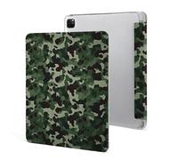 Protective Case for iPad Pro 12.9 Inch 2022/2021/2020/2018,6th/5th/4th/3rd Generation,Green Camouflage Printed iPad Pro 12.9 Case with Pencil Holder,Auto Wake/Sleep