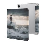 Protective Case for iPad Pro 12.9 Inch 2022/2021/2020/2018,6th/5th/4th/3rd Generation,Lighthouse In Storm Printed iPad Pro 12.9 Case with Pencil Holder,Auto Wake/Sleep