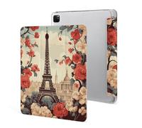 Protective Case for iPad Pro 12.9 Inch 2022/2021/2020/2018,6th/5th/4th/3rd Generation,Paris Vintage Floral Printed iPad Pro 12.9 Case with Pencil Holder,Auto Wake/Sleep
