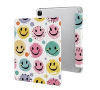 Protective Case for iPad Pro 12.9 Inch 2022/2021/2020/2018,6th/5th/4th/3rd Generation,Pastel Color Smiley Face Printed iPad Pro 12.9 Case with Pencil Holder,Auto Wake/Sleep
