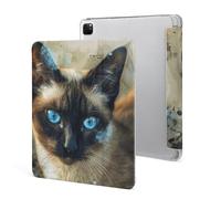 Protective Case for iPad Pro 12.9 Inch 2022/2021/2020/2018,6th/5th/4th/3rd Generation,Siamese Cat Art Printed iPad Pro 12.9 Case with Pencil Holder,Auto Wake/Sleep