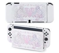 Protective Case for Switch OLED, Silicone Cover Shell Compatible with Nintendo Switch OLED Dockable Case Kawaii Pink Sakura Angel Accessory Full Protection for Controller & Joy con