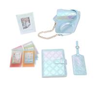 Protective Case Square Plaid Embroidery Thread PU Leather Bag, with Photo Album, Photo Frame, Boarding Pass Shell, Stickers for Mini12 (Purple Blue) (White) (Blue)