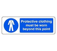 Protective Clothing Must Be Worn Beyond This Point - safety sign - 1.2mm Rigid plastic for indoor/outdoor usage (150mm x 50mm) Viewing Distance within 3m.