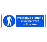 Protective Clothing Must Be Worn In This Area - safety sign - 1.2mm Rigid plastic for indoor/outdoor usage (600mm x 200mm) Viewing Distance within 14m.