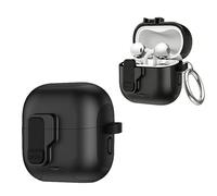 Protective Cover Case with Built in Stand and Carabiner for Huawei FreeClip 2 Shockproof Anti Drop Full Protection Secure Safety Lock Earbuds Sleeve (black)