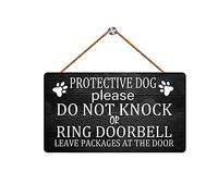 Protective Dog Please Do Not Knock Or Ring Doorbell Leave Packages At The Door Wall Hanging Home Decor Cabin Sign Metal Tin Sign 8X12 Inch