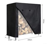 Protective Firewood Rack Cover featuring waterproof and breathable Oxford fabric, with elastic pull rope and buckle for a secure fit to withstand wind and harsh weather outdoors (244x61x107cm)