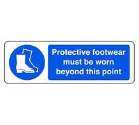 Protective Footwear Must Be Worn Beyond This Point - safety sign - High tack self-adhesive sticker (150mm x 50mm) Viewing Distance within 3m.