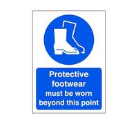 Protective footwear must be worn beyond this point - safety sign, ppe clothing, ppe - High tack self-adhesive sticker (200mm x 150mm) Viewing Distance within 5m.